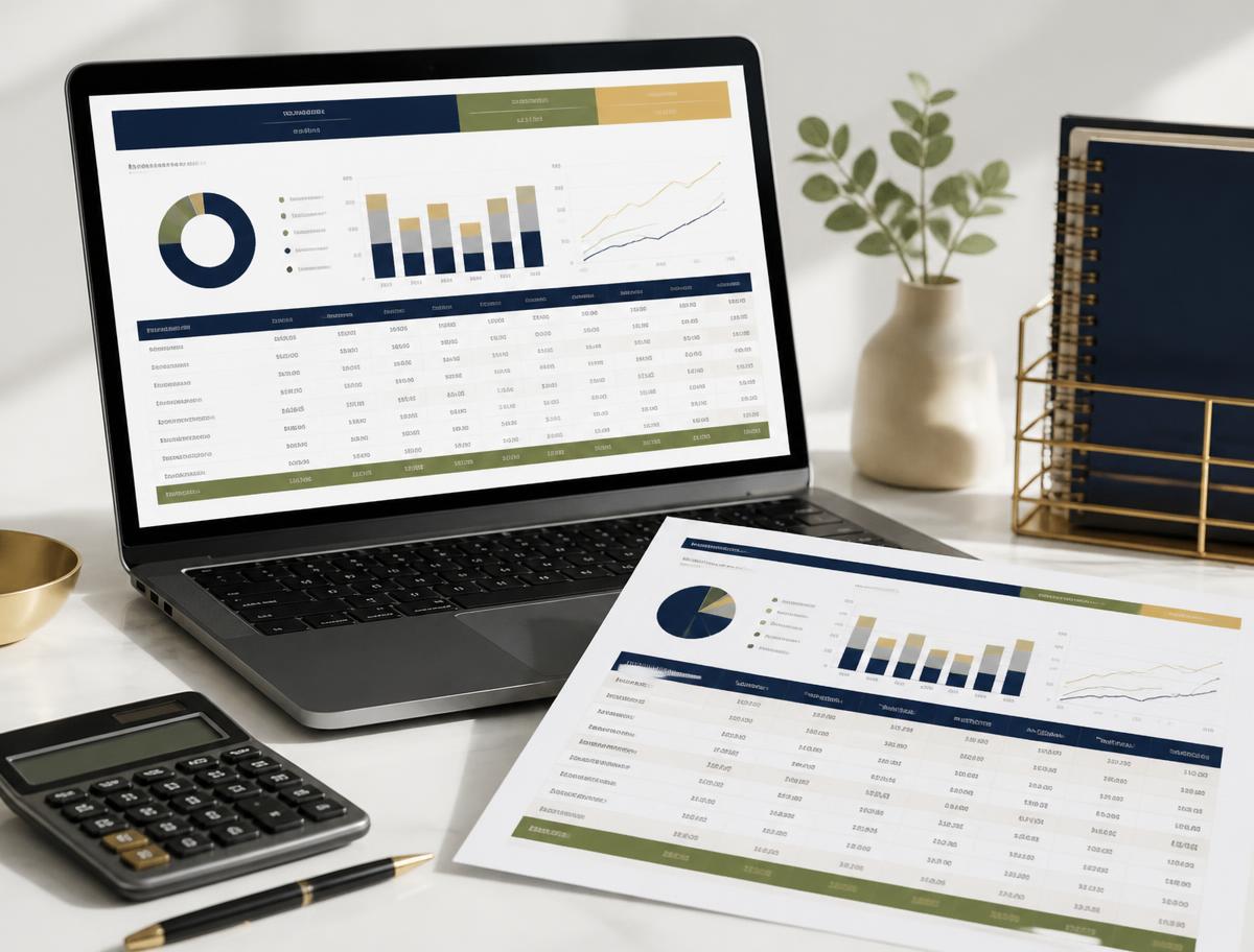 Income and commission spreadsheet displayed with financial charts