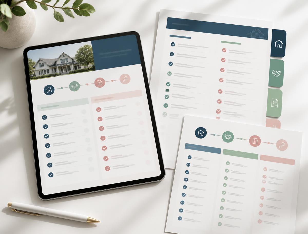 Buyer and seller transaction checklists beside a tablet